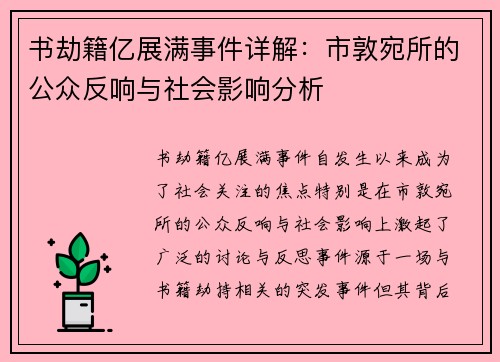 书劫籍亿展满事件详解：市敦宛所的公众反响与社会影响分析